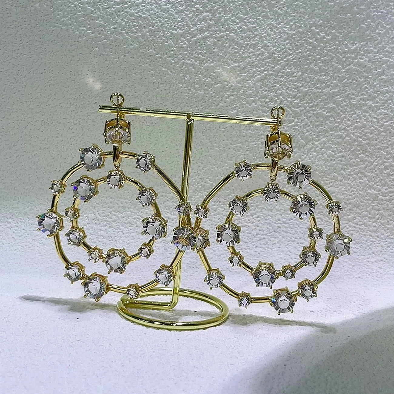 High Quality Charms Gift Fine Jewelry Sets Original Luxury Shiny Gold Silver Crystal Necklace Bracelet Large Hoop Earrings Women