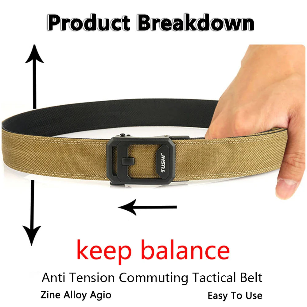 TUSHI Hard Tactical Belt for Men Sturdy Nylon Metal Automatic Buckle Police Duty Military Belt Outdoor Girdle IPSC Accessories