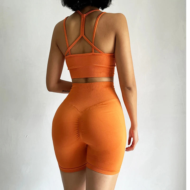 Women Yoga Set Gym Sportswear Sport Bra and Hight Waist Shorts Suit Fitness Workout