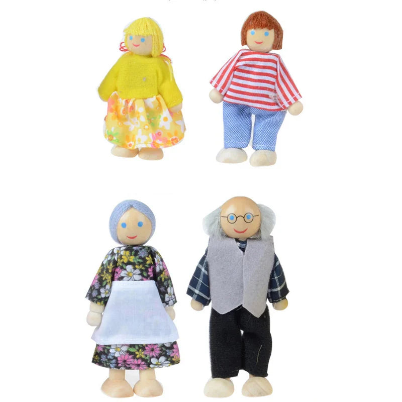 Kids Wooden Furniture Miniature Play Toy Mini Dolls Set Figures Family Humanoid Doll Children House Boys Girls Pretend Gifts