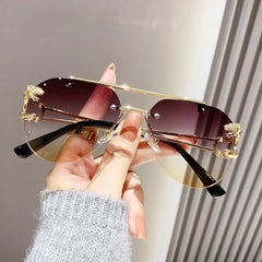 Rimless Designer Sunglasses Women Trendy Luxe Fashion Sunglasses Men