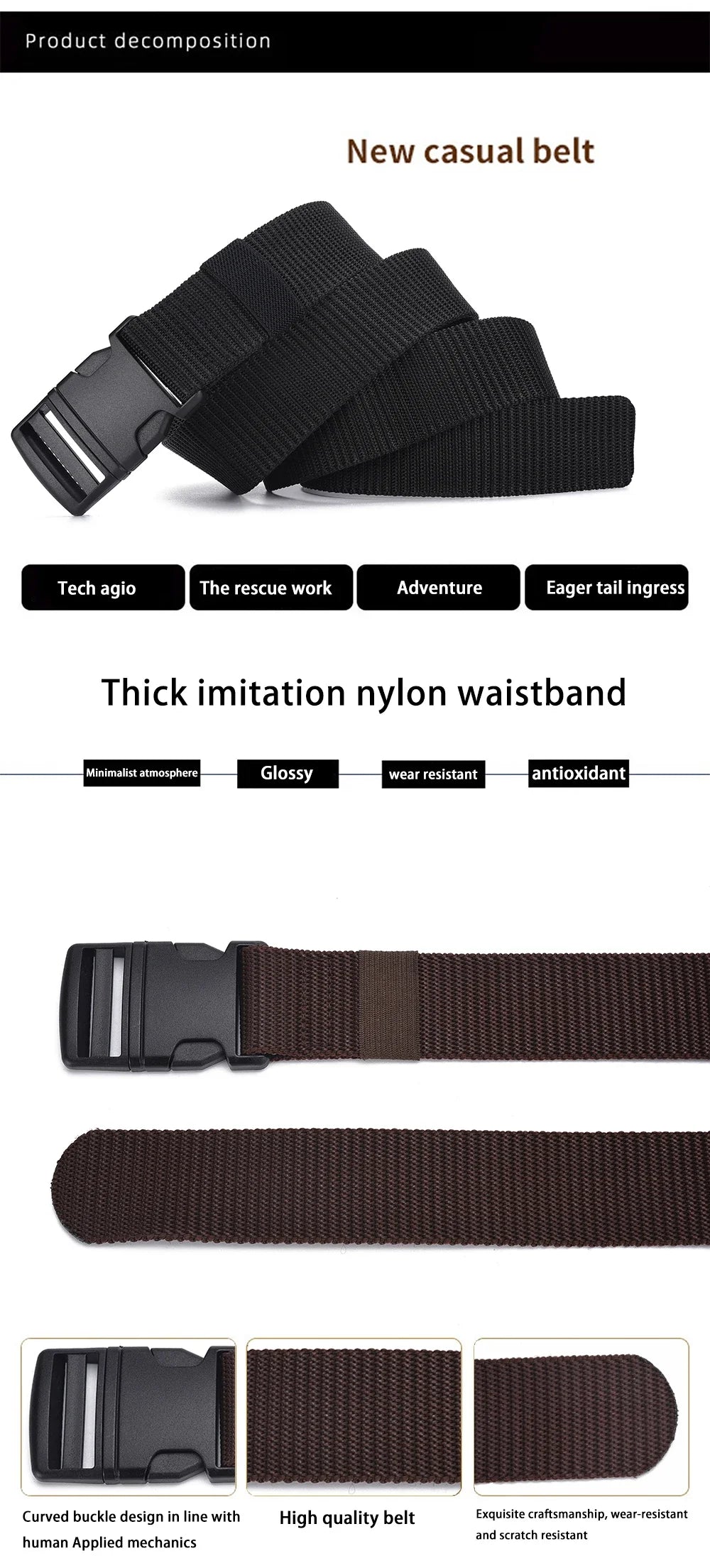 Men's Belt Without Metal Plastic Buckle Belt High Quality Canvas For Nylon Belt Tactical Belt Outdoor Woven Belt Neutral Belts