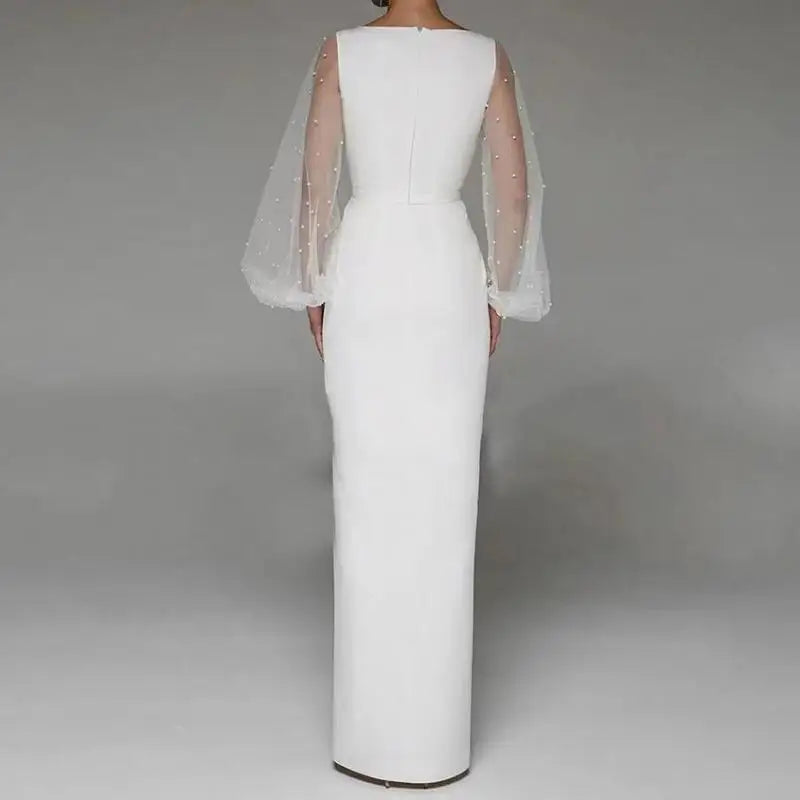 White Bridesmaid Dresses: Wedding Dresses With Illusion Long Sleeve Classic V-neck