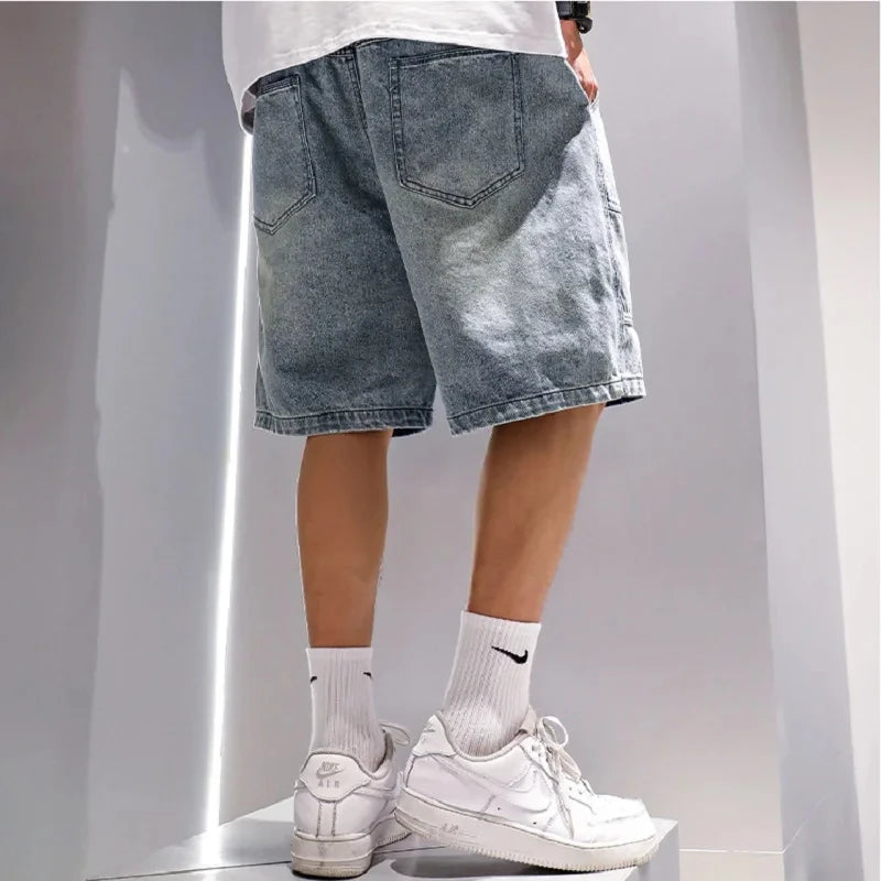 Fashion Casual Denim Shorts Men's Trend Ins Youth Pop Summer Wear Japanese Gothic Hip Hop Loose Casual Cargo Five Quarter Pants