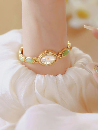 UTHAI Women's Watch Ladies Bracelet Luxury Brand Waterproof Retro Natural Dongling Stone Hotan Jade Advanced Chain Watches Gift