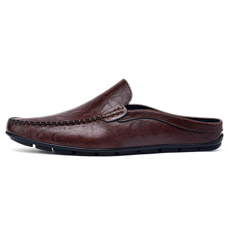 Luxury Brand Half Loafers Slip-on Leather Designer Men's Shoes Cowhide Formal