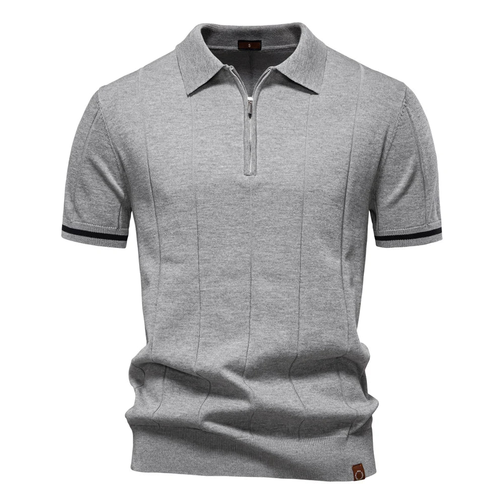 AIOPESON Men's Solid Color Sport Zipper Polo Shirt Athletic Social Polo Shirts for Men Office Slim Fit Polo