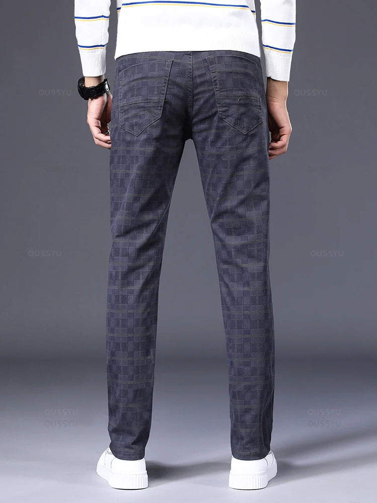 Jeans for Mens Brand Clothing Classics Plaid Casual Pants Men
