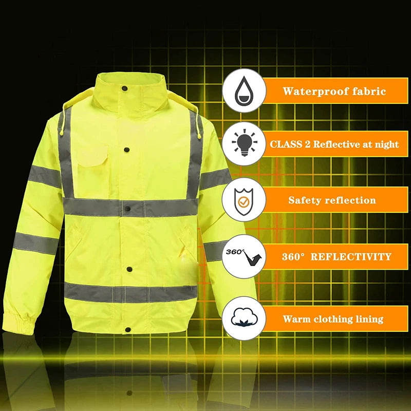 Men's High Visibility Waterproof Reflective Winter Warm Safety Jacket Rain Jacket