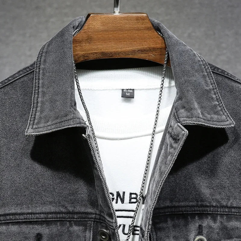 Autumn Men's Retro Gray Denim Jacket Fashion Casual Cotton Cowboy Coat