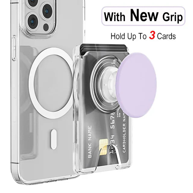 Grippopso Universal Magnetic Wallet With Expanding Phone Grip,Phone Card Holder Solid SocketWallet For IPhone Samsung Wallets