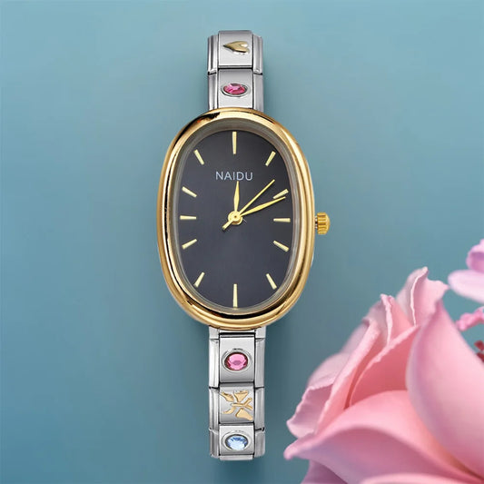 URING Fashion New Niche Watch Female Style Female Student Ellipse Quartz Watch Stainless Steel Strap Width 9mm Everyday Gifts