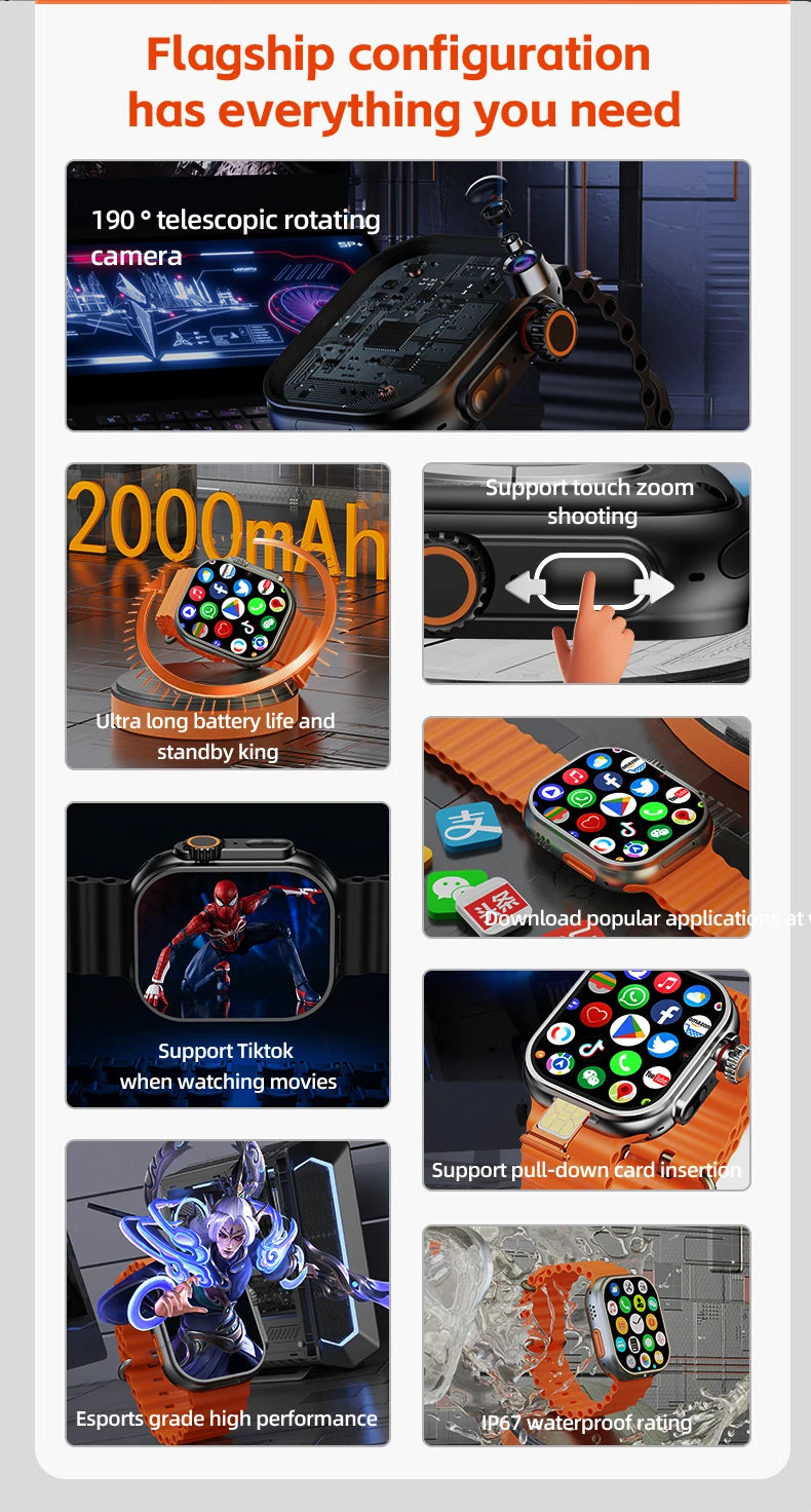 CD12 S11 Ultra 3 Smartwatch 4G 5G 2.26inch Amoled Android 12.0 Smart Watch With Rotary Camera Compass GPS WIFI 2080mAH Battery
