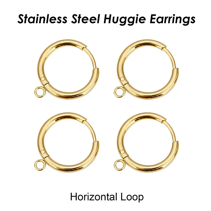 50 x Stainless Steel Huggie Earring Hooks with Loop, Gold Color Huggie Hoop Earring with Jump Ring for DIY Jewelry Findings