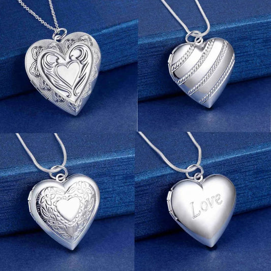 925hot sale Silver color Photo Frame Pendant Necklace Snake Chain For Woman Charm Wedding Fashion Jewelry ColorLN072