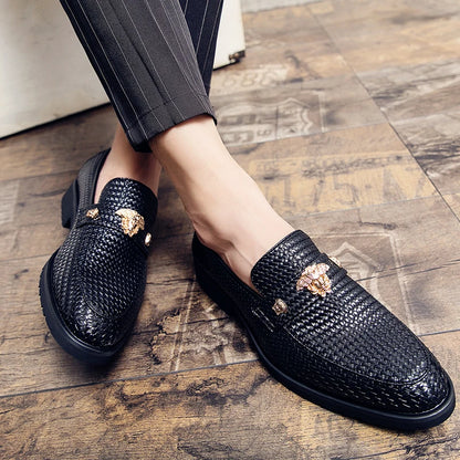 Black Dress Shoes Man Loafers Leather Designer Pointed Toe Brogues Business Men's Formal Wear Brand Shoes High Quality Size 48