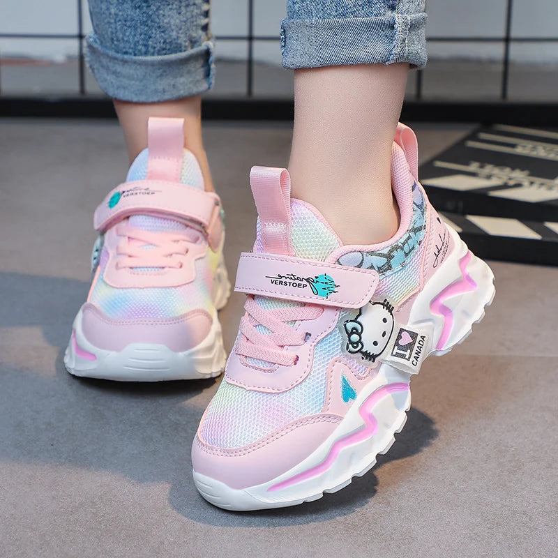 Kids Casual Pink Girls Leather Shoes Fashion Lightweight Running Young Student's Children Sports Girls Black Shoes