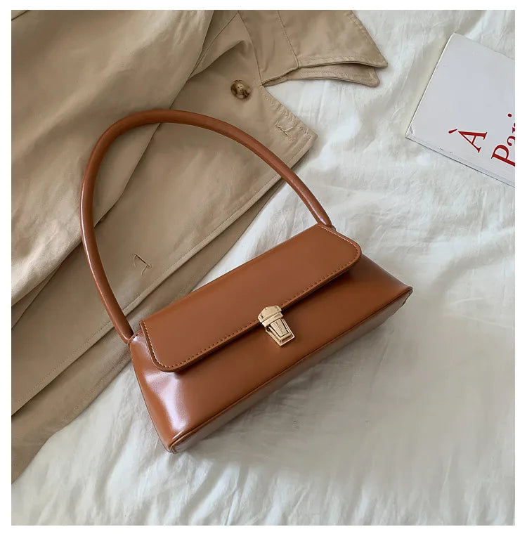Women's Shoulder Bag Simple Solid Colour Handbag Vintage Underarm Bag