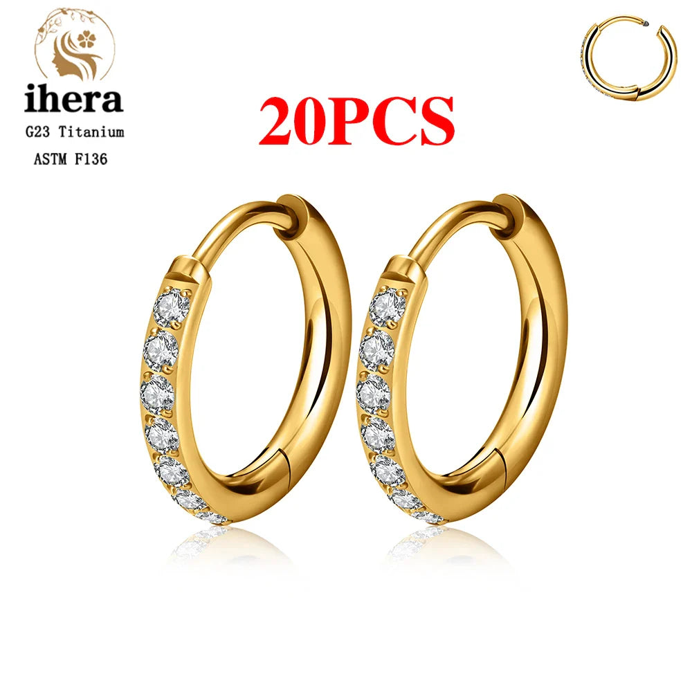 2/20PCS G23 Titanium Piercing Round Earrings Hoops with Zircon Ear Buckle Women Ear Tragus Cartilage Helix Piercing Jewelry