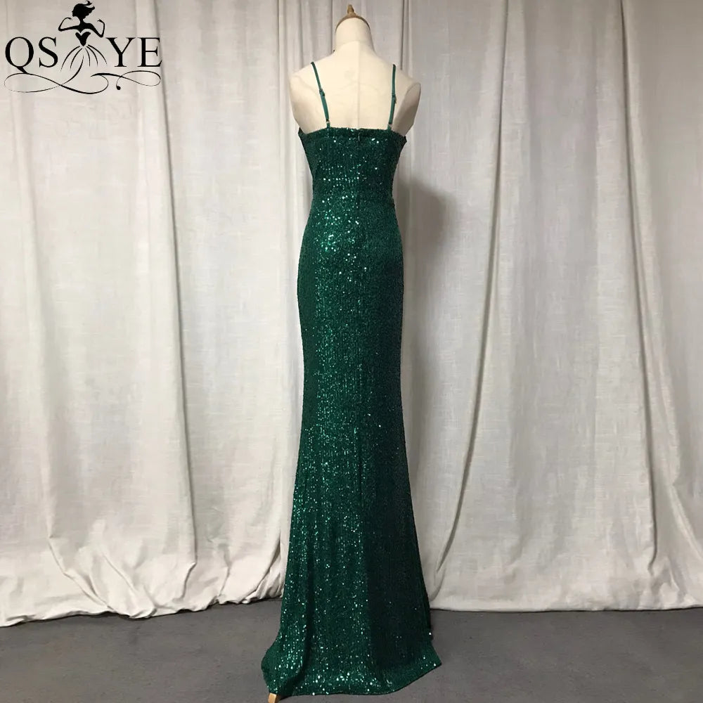Evening wear Dresses: Shoulder Straps Prom Gown Sequin Long Party Dress