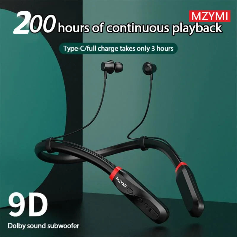 MZYMI Wireless Earphones 200 Hour Play Neckband Bluetooth 5.1 Headphones Headphone with Mic 9D Stereo Earbuds Headset