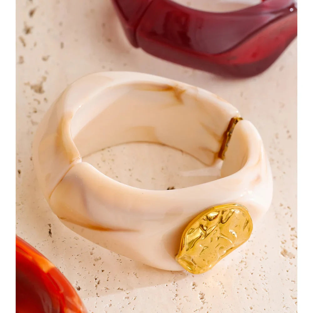 Yhpup 60mm Multi-Color Resin Wide Bracelet Bangle 2025 Exclusive Waterproof Stainless Steel Hot Style Fashion Wrist Jewelry Gift