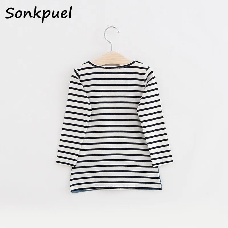 Cotton Dress for 2-8 Years Girls Long Sleeve Stripe Children