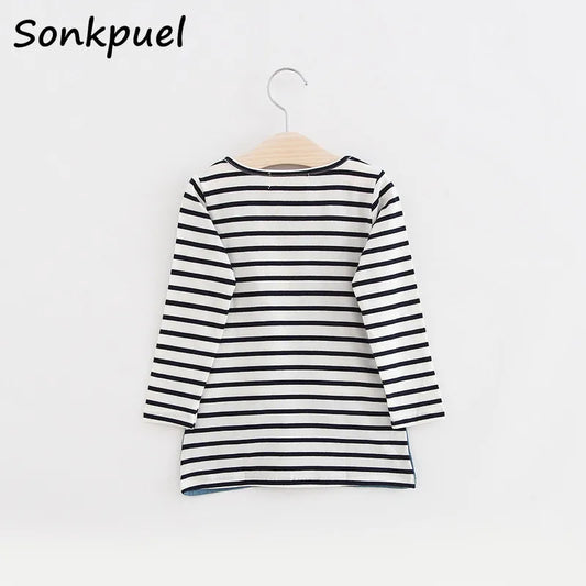 Cotton Dress for 2-8 Years Girls Long Sleeve Stripe Children