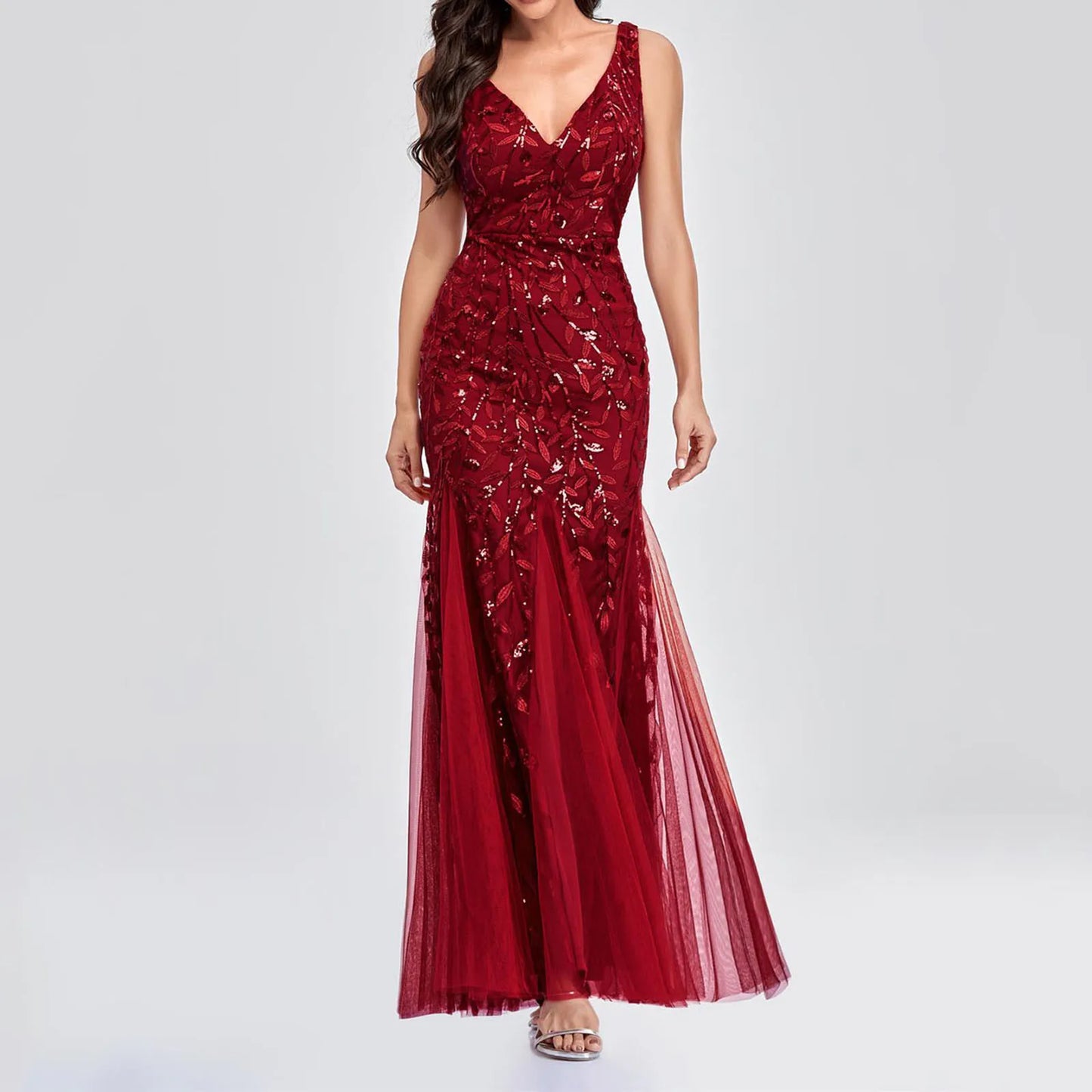 Homecoming Dresses: Embroidered Dress Sleeveless V Neck  Pleated Long Dress