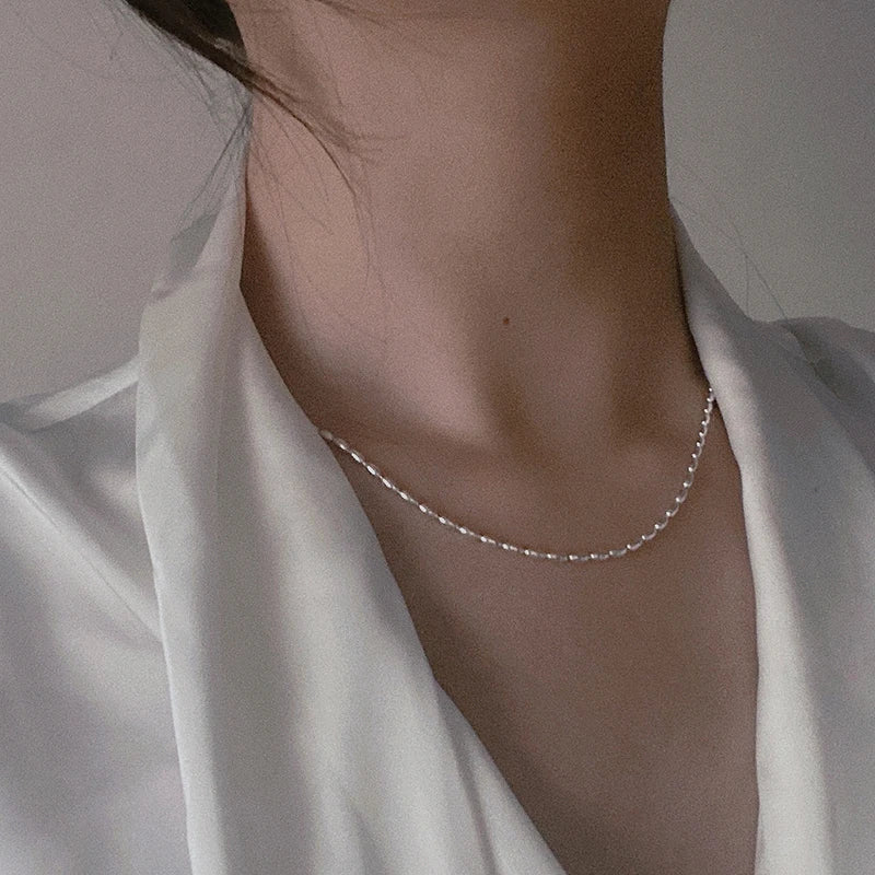 925 Sterling Silver Necklace With Simple Geometric Beads Choker Shiny And Delicate