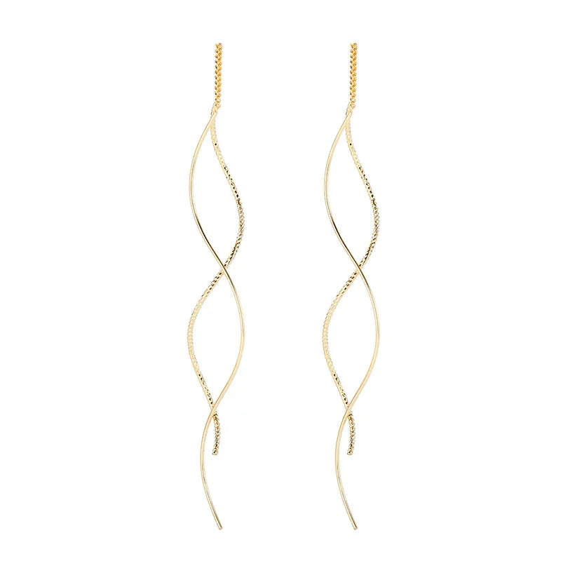 Trendy Charm 925 Sterling Silver Long Wavy Line Tassel Dangle Earrings for Woman Geometry Designer Jewelry Accessories Colorfast