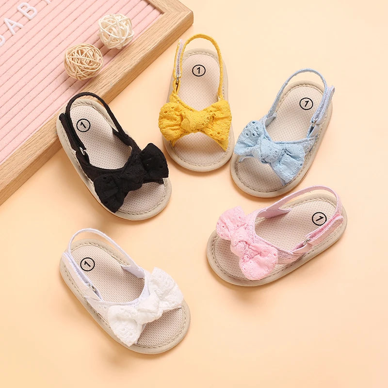 Baby girl bow sandals cute summer soft bottom flat princess shoes baby non-slip