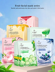 12 Pieces Blueberry Facial Masks Aloe Cucumber Peach Fresh Fruit Moisturizing Face Mask Sheets for Beauty Facial Skin Care