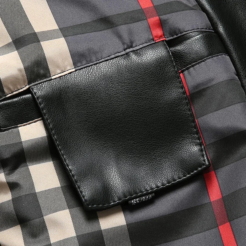 Men's Leather Jacket Winter Fleece Motorcycle Coat Casual Vintage