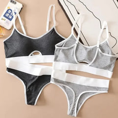 Seamless Bras Sports Bra And Panties Set Women Hollow Out Cotton Underwear