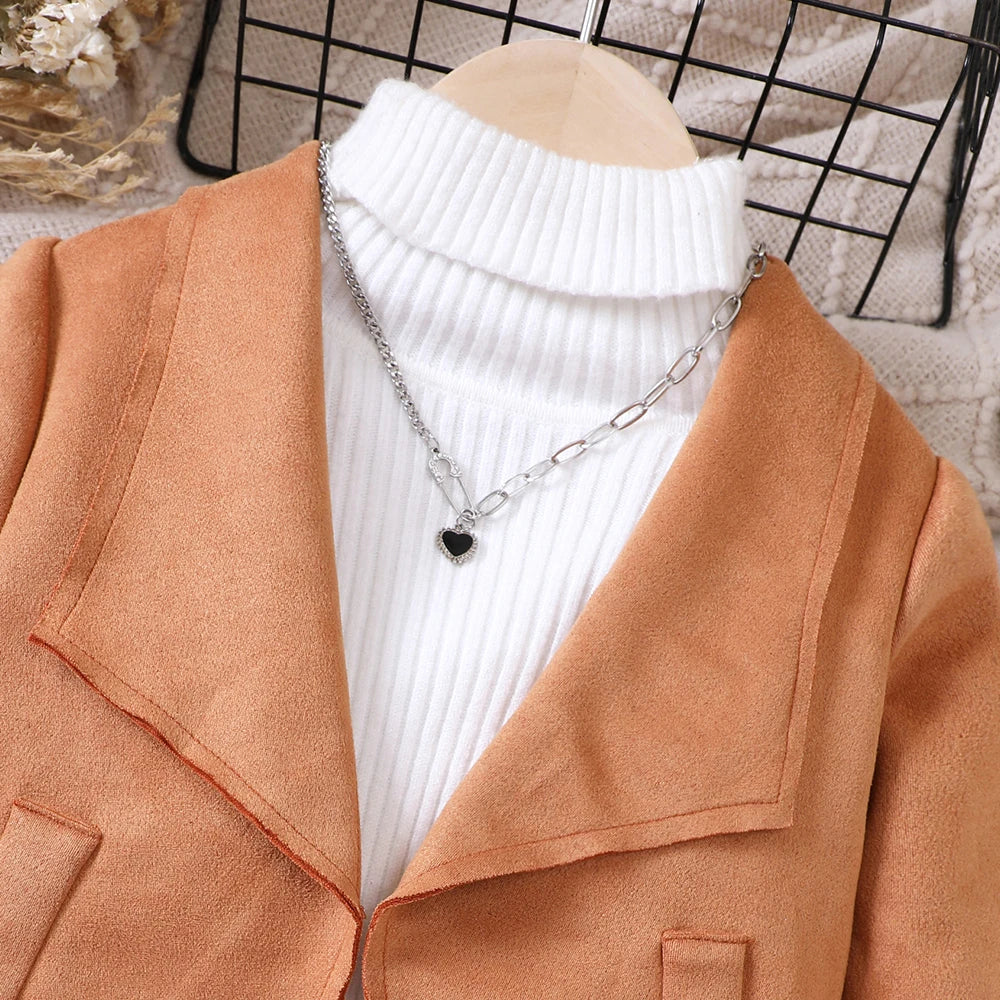 Girls' Autumn and Winter Solid Large Polo Short Coat