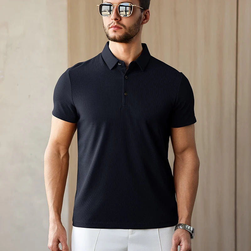 New Men's Business Casual Short Sleeved Shirt Solid Color Polo Shirt Fashionable Breathable Comfortable Versatile Top
