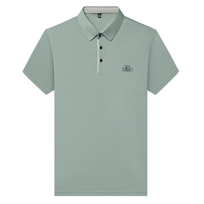 New Men's Business Casual Short Sleeved Shirt with Badge Solid Color Polo Shirt Fashionable Breathable Comfortable Versatile Top