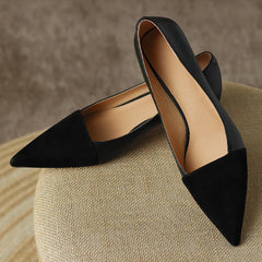 Women's genuine leather patchwork thin high heel pointed toe slip-on pumps elegant