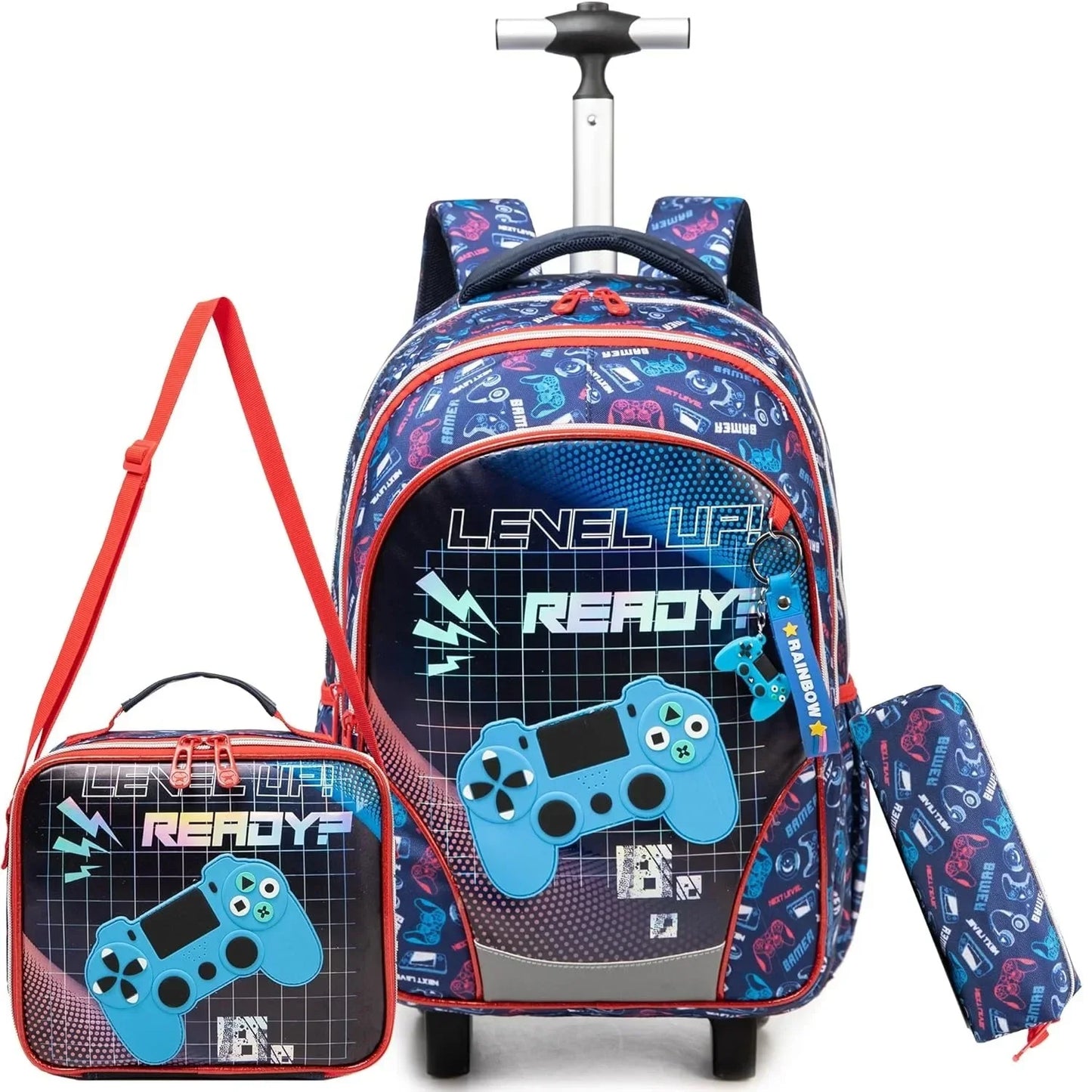 Children's Wheeled Backpack Bag Set with Lunch Box School Rolling Backpack Bag with Wheels School Trolley Backpack Bag for Girls