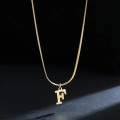 Gold Plated Stainless Steel Pendant Necklace for Women Snake Chain Initial Letter