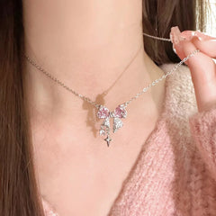 Bowknot Pink Zircon Cross Pendant Necklaces Fashion Temperament