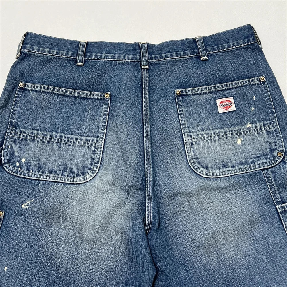Black Nice Washed Damaged Saint DOUBLE KNEE Zipper Denim Shorts Men Women Oversized Shorts
