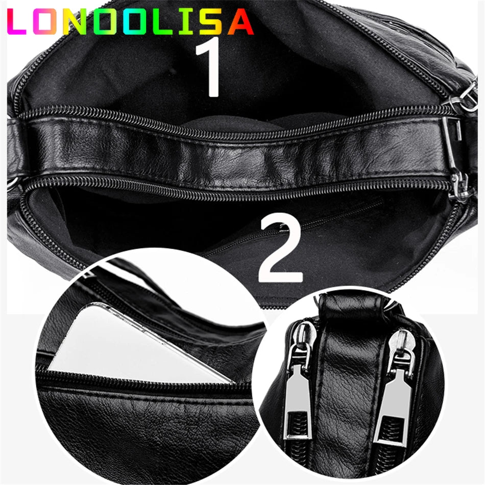 Women's Soft Leather Shoulder Bags Multi-Layer Pockets Classic