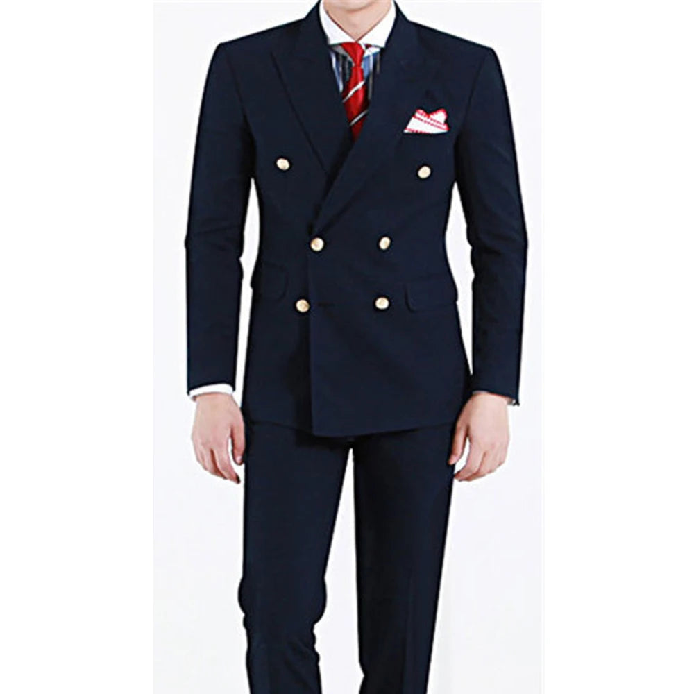 Tuxedo for Mens: Suits for Men Navy Blue Fashion Peak Lapel Double Breasted Male Suit