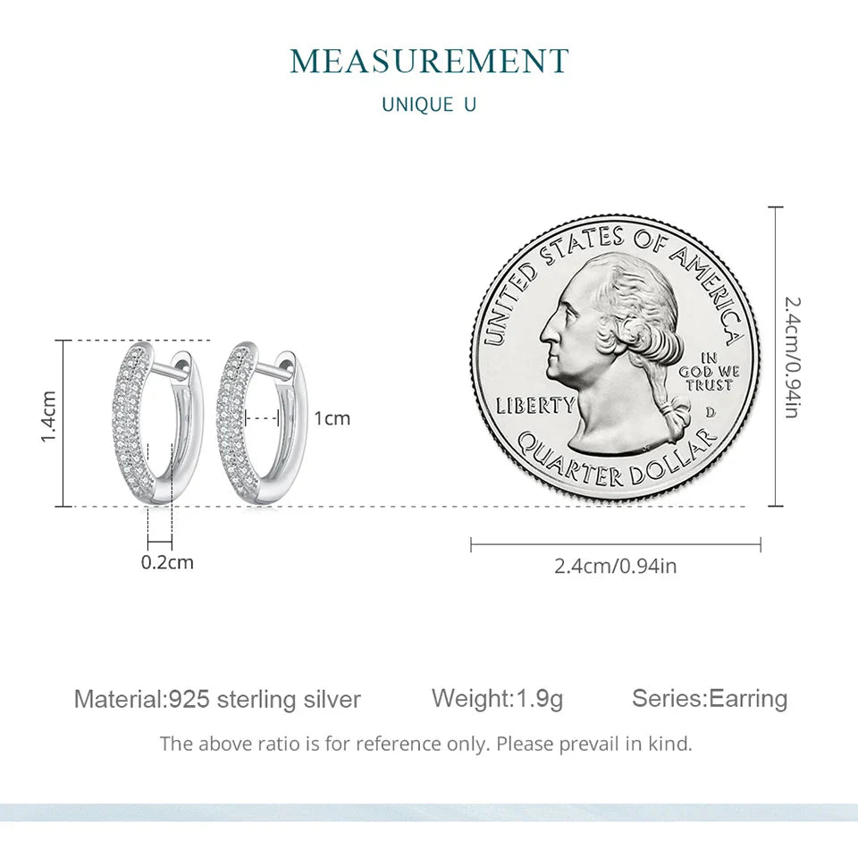 WOSTU 925 Sterling Silver European Simple CZ Ear Buckles Heart Hoop Earrings for Women Wedding Gift Minimalism Jewelry E737