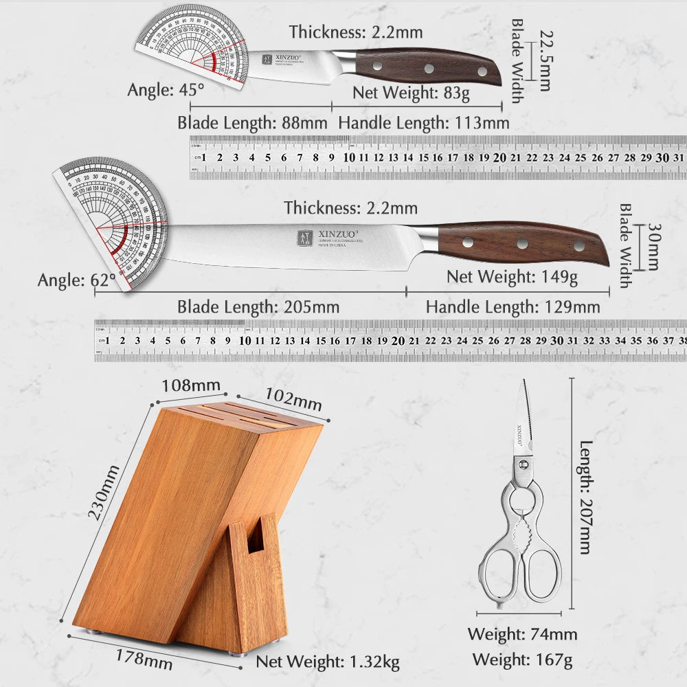 Professional Full 7 PCS Knife Set German 1.4116 Stainless Steel Kitchen Knives Sets