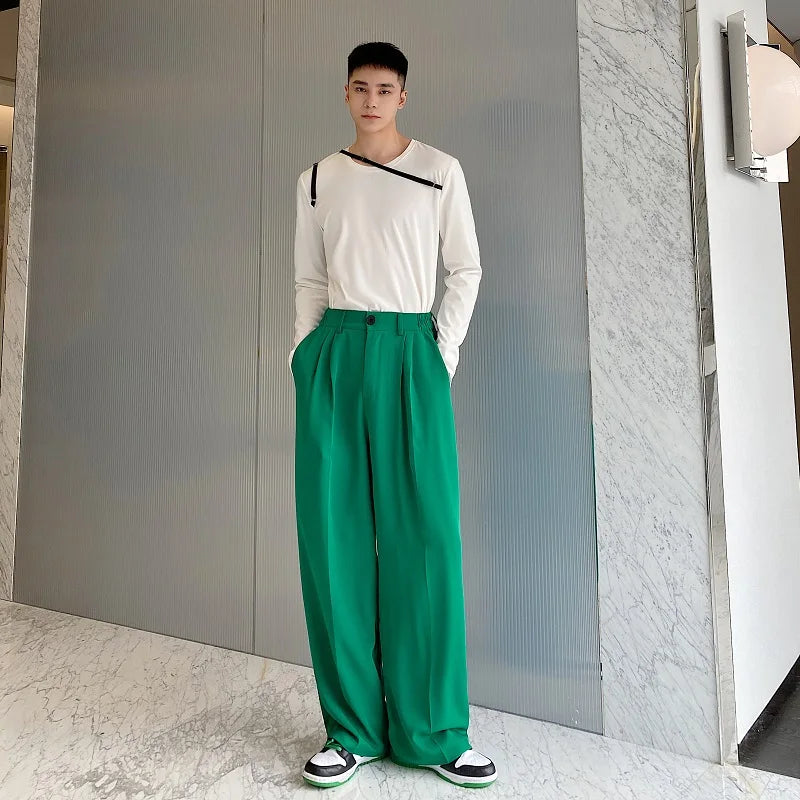 Men's Straight Loose Casual Wide Leg Suit Pant Male Chic Fashion Streetwear Vintage