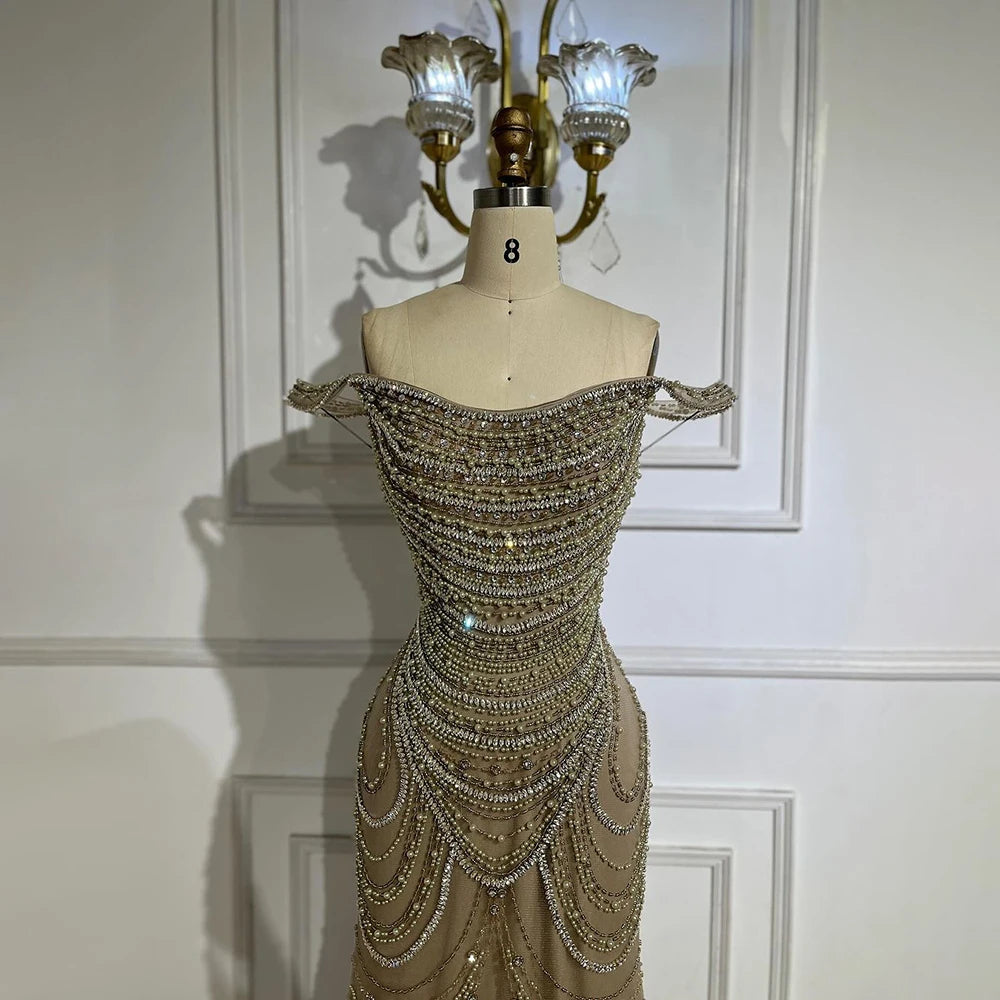 Evening Dresses: White Strapless Mermaid Luxury Evening Dresses Gowns