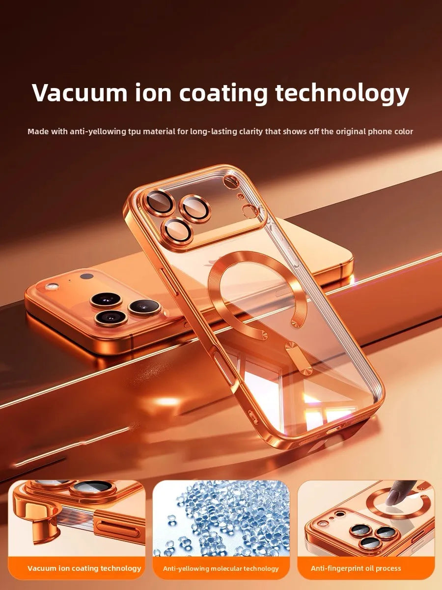 1pc Glossy Electroplated Lens Protector Magnetic Case For Apple 17 17PRO 17AIR 17 Pro Max Supports Wireless Charging